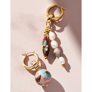 Anthropologie Mixed Beaded Huggie Hoop Earrings